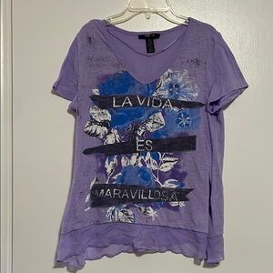Style & Co. Lavender Tee with Blue Floral Accents